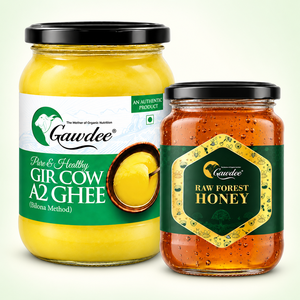 Ghee + Honey Combo: A2 Gir Cow Ghee, Raw Forest Honey