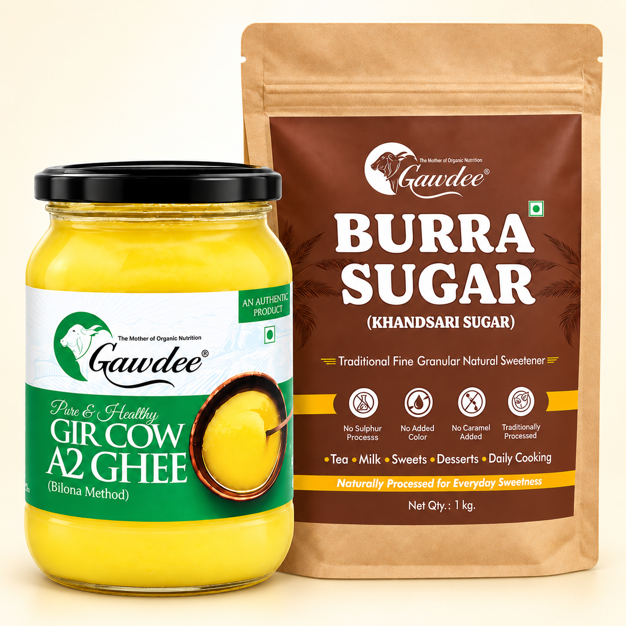 Traditional Combo: A2 Gir Cow Ghee, Burra Sugar